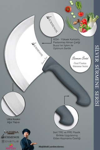 Sürmene Silver Serisi Gri Sap Mutfak Bıçak Börek Bıçağı Pizza Pide Bıçağı 2 Li Set Srm-03 Gri