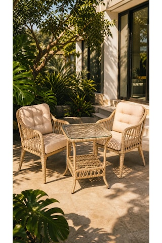 Small Raddan 1+1 Bistro Set Minderli 2 Kişilik Raddan Oturma Grubu Camlı Sehpa Bahçe Balkon Teras Set Cappuccino Small Raddan 1+1 Bistro Set Minderli 2 Kişilik Raddan Oturma Grubu Camlı Sehpa Bahçe Balkon Teras Set Cappuccino