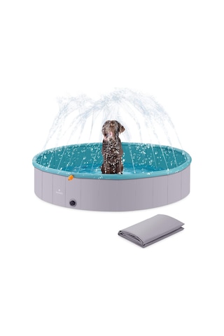 Navaris Xl Fıskiyeli Köpek Havuzu Ve Çocuk Havuzu Katlanabilir, Yüzme Havuzu Ve Köpek Duşu 160 X 30 Cm Gri