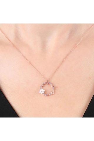 Mia vento Manolya Çiçeği Sevgi Haresi Rose Renk Flowers Gümüş Kolye