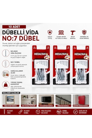 Medalyan Dl-34 Dübelli Vida - 4x40 Mm 10 Adet- 12'li Paket