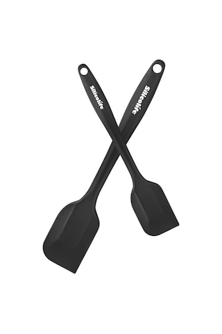 Silicolife Büyük Ve Küçük Spatula Seti, Isıya Dayanıklı Yanmaz Yapışmaz Silikon Spatula 2 Li Set Siyah