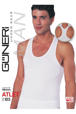 Erkek Beyaz Ribana Atlet % 100 Pamuklu Body Atlet 3'lü Paket 103-3b Beyaz
