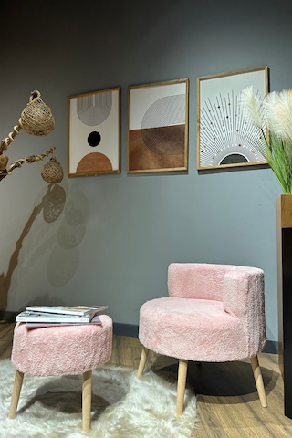 Berlin Çay Seti Pembe Rengi Berjer Ve Puf Takımı Salon, Ofis, Balkon - 2'li Takım