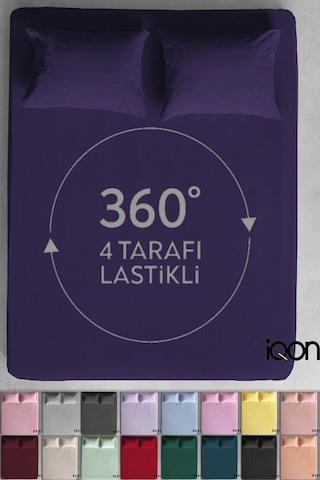 İqon Ranforce Dokuma Lastikli Çarşaf Takımı Çift Kişilik - 21 Renk Mor