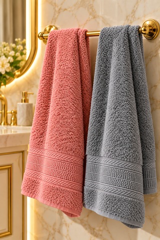 Puffy 2 Adet %100 Bambu Renkli Çavuş Desenli Ultura Yumuşak 50x85 Cm Havlu / Yüz Havlusu / Saç Havlusu / Çeyiz Seti Açık Pembe