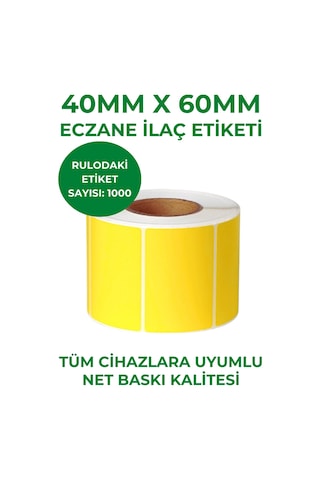 40x60 1000li Eczane İlaç Tarif Etiketi Sarı Renk 1 Adet
