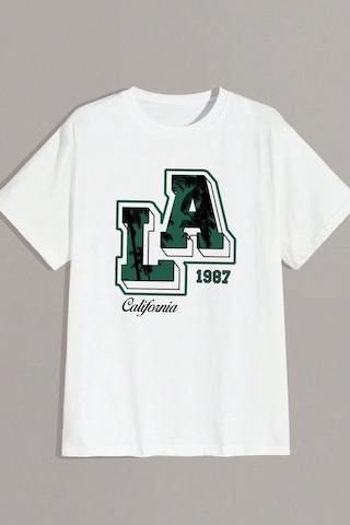 Erkek La California 1987 Baskılı Oversize Tshirt Beyaz