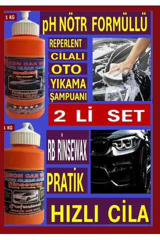Ph Nötr Formüllü Cilalı Oto Şampuan + Pratik Hızlı Cila Su- Yağmur Kaydırıcı 1 Kg 2 Li Set