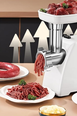 Amzchef Elektrikli Kıyma Makinesi, 3 Tabaklı Sosis Doldurucu Ve Küp Seti Kıyma Makineleri Beyaz