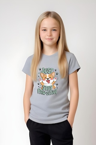 Just Stay Paw Baskılı Kız Çocuk Tişört Ve Eşofman Alt-üst Takım Gri