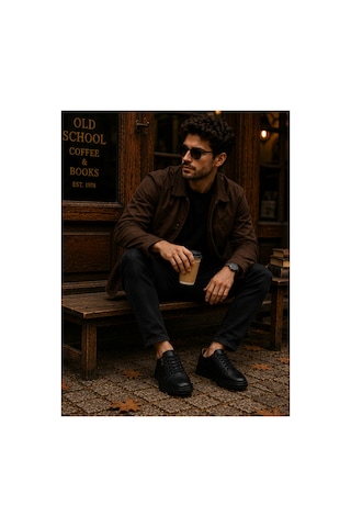 Genel Markalar Erkek Fermuarlı Casual Sneaker Suni Deri Günlük Spor Ayakkabı Old School Tasarım Siyah / Taba 40-44 Siyah