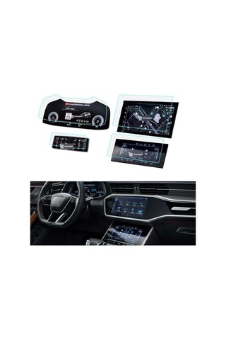 Audi Q8 Uyumlu Araç Ekran Koruyucu Set Multimedya Kumanda Gösterge Klima 9h Nano Kırılmaz Şeffaf