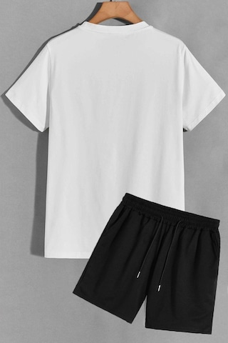 Uyguntarz Rahat Tasarım Unisex Şort T-shirt Eşofman Takımı Beyaz