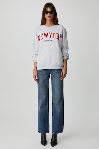 Ethıquet JORDIN Kadın Uzun Kollu Yuvarlak Yaka Önü Aplike Nakışlı Düşük Omuz Oversize Grimelanj Sweatshirt