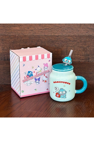 Jian Fan Kupa Kapaklızarif Renk Kutusu Ve Hasır Fincan Dizgi Film Deseni Yüksek Degerli Seramik Su Bardağıyeyeş Yeşil