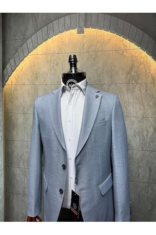Dupont Classics Dupont Slim Fit Mono Yaka 6 Drop Yarım Astar Çift Yırtmaç 2'li Takım Elbise Buz Mavi