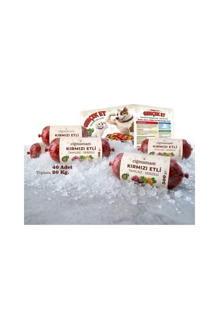 Kırmızı Etli Tahılsız Sebzeli Barf Köpek Maması 20 Kg - 500 G X 40