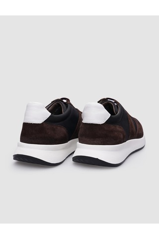 %100 Hakiki Deri Kahverengi Süet Bağcıklı Erkek Sneaker-kahverengi Kahverengi