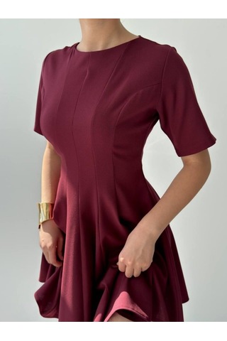 Dogutrend Crem Pliseli Elbise Bordo