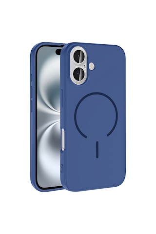 Apple Uyumlu iPhone 16 Kılıf M-safe Şarj Özellikli Mkst Meta Kapak - Lacivert Lacivert