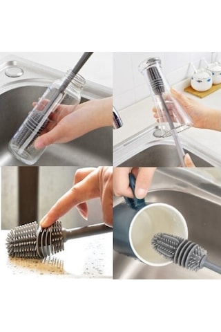 Silikon Uzun Saplı Kavanoz Yıkama Fırçası-9090558583620