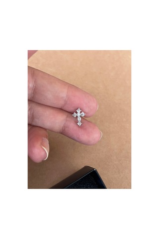 Taşlı Haç Piercing Gümüş