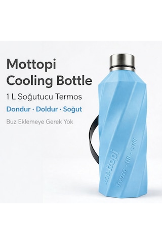 Mottopi Soğutucu Saplı Termos 1 L Cooling Bottle Dondur Doldur Soğut, Buzsuz Soğuk Su Termosu, Soğutucu Şişe, Taşınabilir Sıvı Soğutucu Açık Mavi