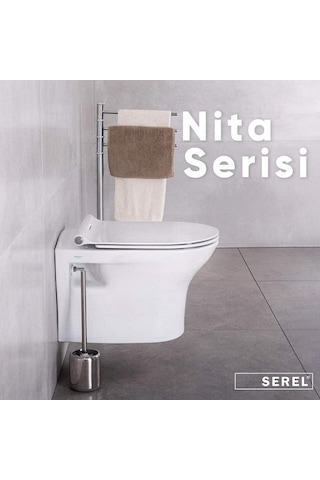 Serel Nita Yuvarlak Asma Klozet Nt23 + Blaze Slim Yavaş Kapanan Kapak 2'li Set Beyaz