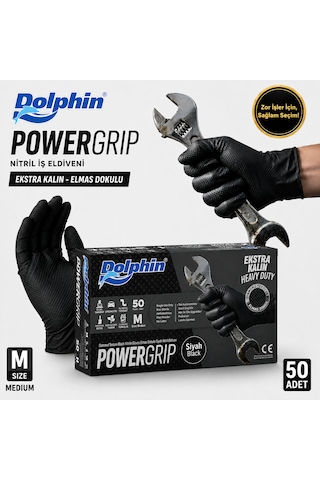 Dolphin Nitril Powergrip Ekstra Kalın Elmas Dokulu İş Eldiveni M 50'li Paket Dolphin Nitril Powergrip Ekstra Kalın Elmas Dokulu İş Eldiveni M 50'li Paket