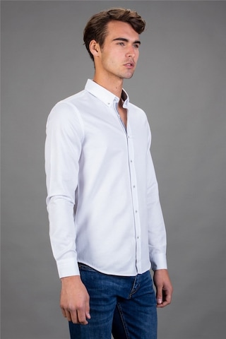 Tudors Slim Fit Dar Kesim Düz Spor Erkek Gömlek-16693 Beyaz