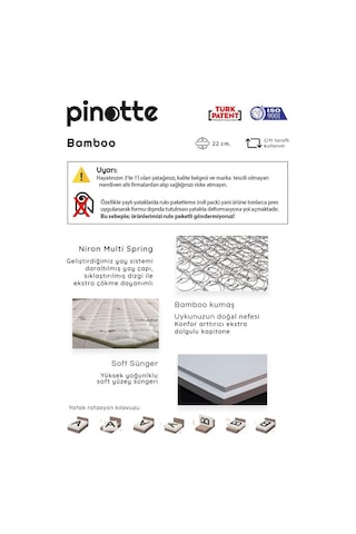 Nironyatak Tek Kişilik 80X200 Cm Bamboo Lüks Ortopedik Yatak
