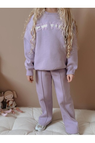 Kız Çocuk Geniş Paça Eşofman Takımı Lila