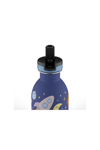 Kids Bottle Space Friends Pipetli Paslanmaz Çelik Çocuk Su Matarası 250 Ml Mor