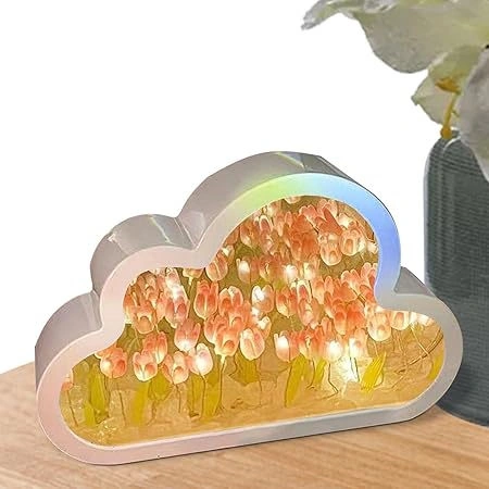 Folinda Pembe Led Gölge Aydınlatma, Yansıta Ve Dekoratif Ev Aletleri - Oturma Odası, Yatak Odası Ve Masaüstü İçin Dıy Lale Desenli Gece Lambası Pembe