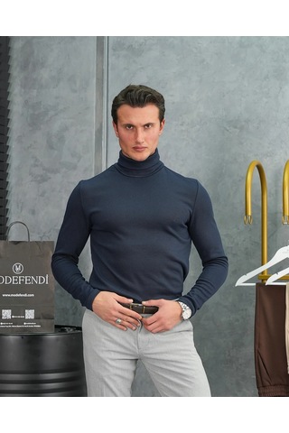 Modefendi Slim Fit İtalyan Kesim Tam Balıkçı Boğazlı Kazak Lacivert