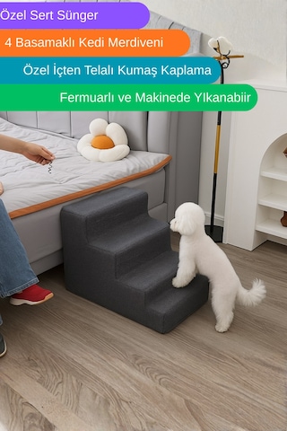 Miralay Özel Sünger Ve Özel Kumaşlı 4 Basamaklı Basamaklı Kedi Köpek Merdiveni
