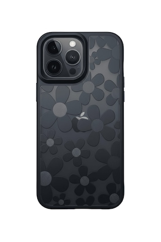 Apple Uyumlu iPhone 16 Pro Max Çiçekli Kılıf Bağlama Aparatlı Siyah