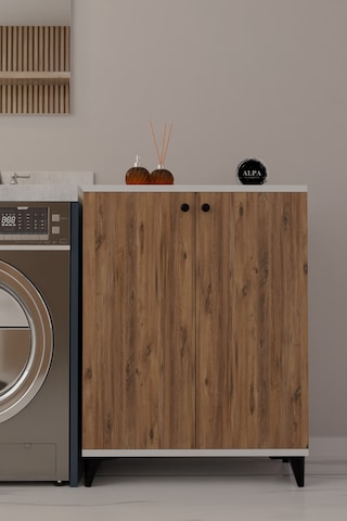 Çok Amaçlı Banyo & Çamaşır Odası Dolabı, Ayarlanabilir Raflı, Kapaklı Modern Banyo Dolabı Beyaz - Atlantik Çam