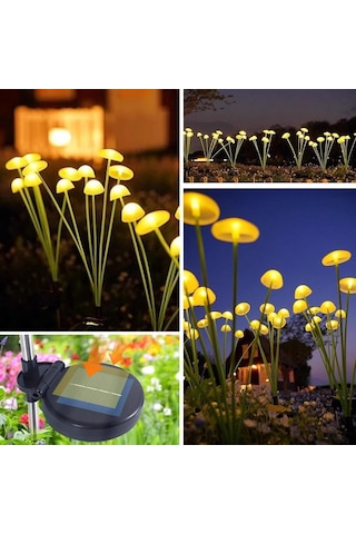 Buffer 2 Adet Plastik Mantar Solar Bahçe Lambası Güneş Enerjili Led Dış Mekan Aydınlatma, Otomatik Sensörlü Dekoratif Sarı
