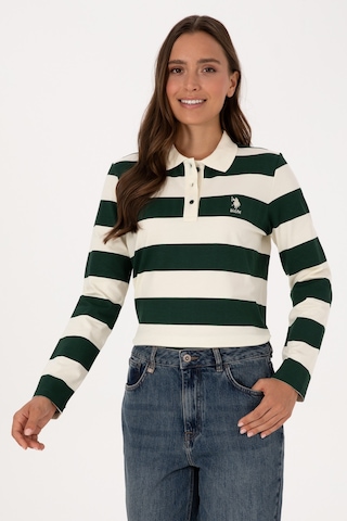 U.S. Polo Assn. Kadın Koyu Yeşil Çizgili Polo Yaka Sweatshirt 50314207-VR079