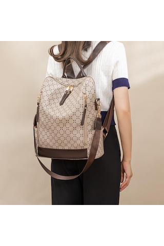 Yifomall Büyük Kapasiteli Çift Omuzlu Çanta - Çok Cepeli Ve Çıtçıtlı Modeller Bej - Kahverengi