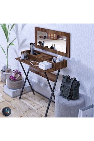 Stilvoll Aynalı Makyaj Masası Koyu Ceviz