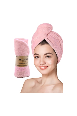Mikrofiber Saç Havlusu Plaj Deniz Havuz Bonesi Banyo Saç Kurutma Baş Havlusu Pembe