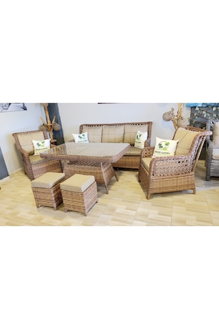 Dinçer Izmir Rattan 7 Li Oturma Grubu Kahverengi