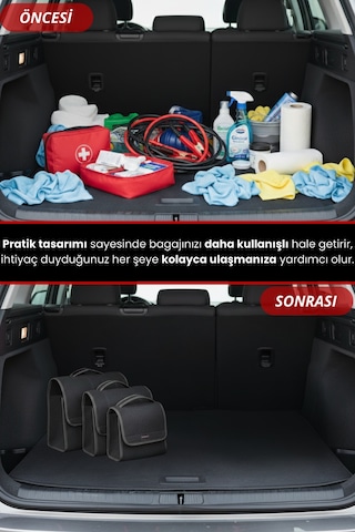 3'lü Cırtlı Keçe Kumaş Oto Bagaj Çantası Geniş Hacimli,dayanıklı,araç İçi Düzenleyici Siyah