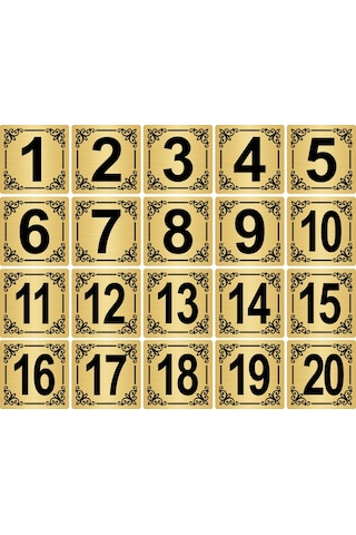 Metal Kapı,Masa,Dolap Numarası 7x7cm 20 adet (1..20) Altın Renk Metal Metal Kapı,Masa,Dolap Numarası 7x7cm 20 adet (1..20) Altın Renk Metal