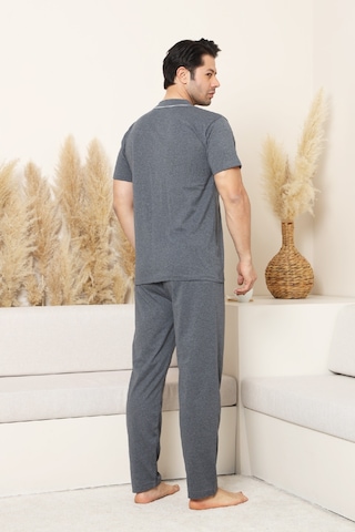 Enisena Erkek Boydan Düğmeli %100 Pamuklu Pijama Takımı 12385 Füme