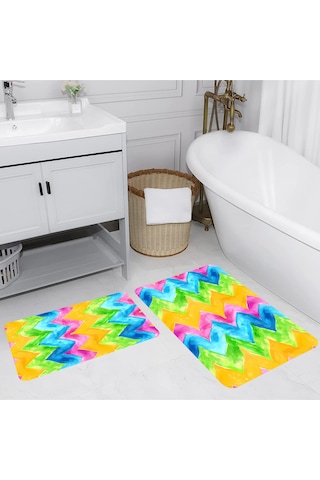 Rovigo Home Baskılı Kaymaz Taban 2 Li Banyo Paspas Takım Rvg5222-100X60-60X50 Çok Renkli