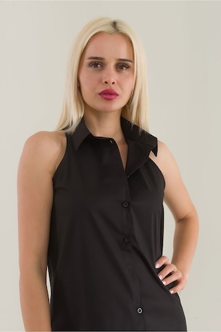 Bold & Young Kadın Kolsuz Omuz Açık Likralı Poplin Gömlek Siyah